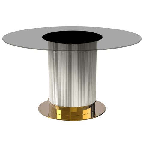 Jexis Round Dining Table with Glass/Sintered Stone Top and Stainless Steel Pedestal Base