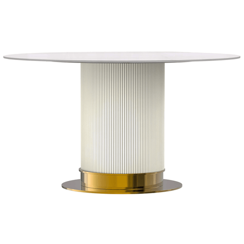 Jexis Round Dining Table with Glass/Sintered Stone Top and Stainless Steel Pedestal Base