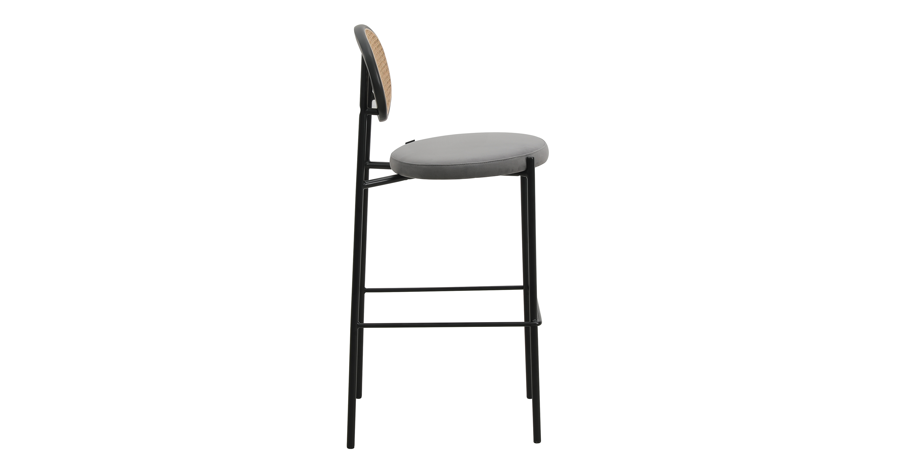 Euston Wicker Bar Stool with Black Powder Coated Steel Frame and Footrest