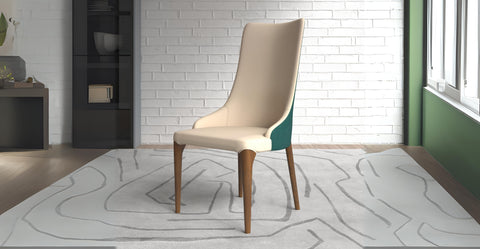 Elm Dining Chair with a Leather/Velvet Seat and a Two-Tone Color Design Backrest in Ash Wood