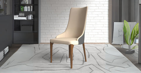 Elm Dining Chair with a Leather/Velvet Seat and a Two-Tone Color Design Backrest in Ash Wood