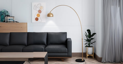 Arco Modern 76" Arched Floor Lamp: Black Marble Base & Metal Dome Shade