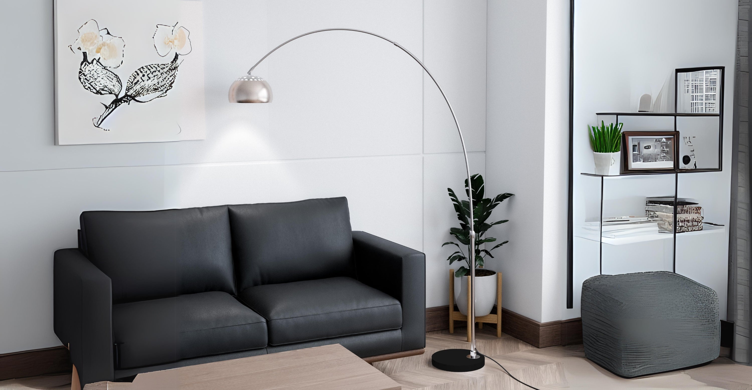 Arco Modern 76" Arched Floor Lamp: Black Marble Base & Metal Dome Shade