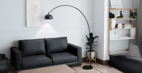 Arco Modern 76" Arched Floor Lamp: Black Marble Base & Metal Dome Shade