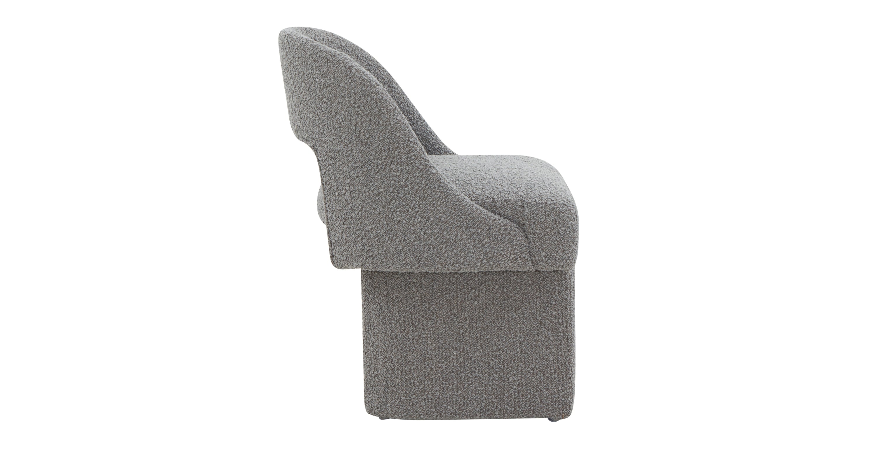 Quell Boucle Accent Chair Curved Open Back Design and Manufactured Wood Frame