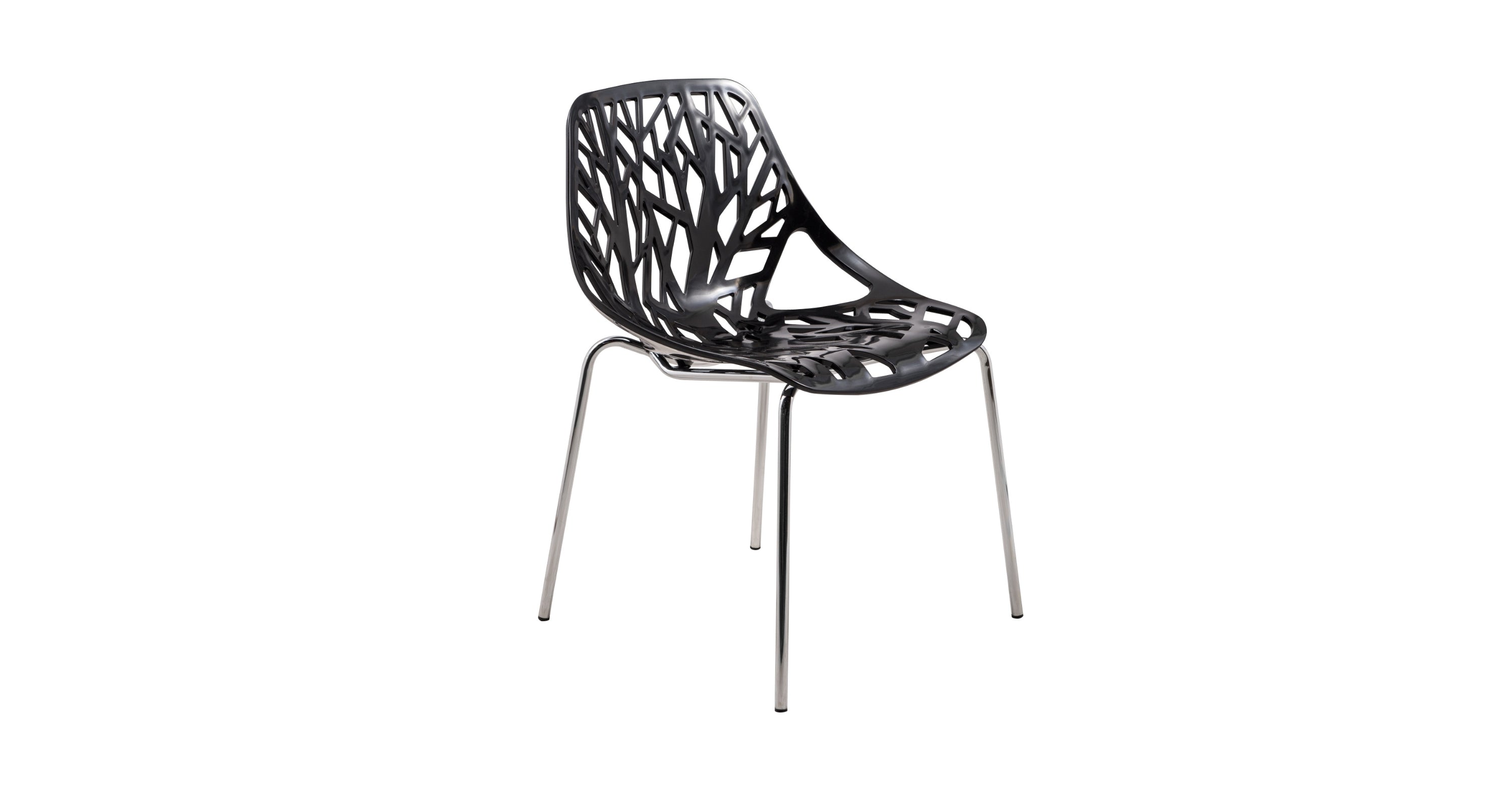 Asbury Polypropylene Dining Side Chair with Forest Cut-Out Design in Chrome