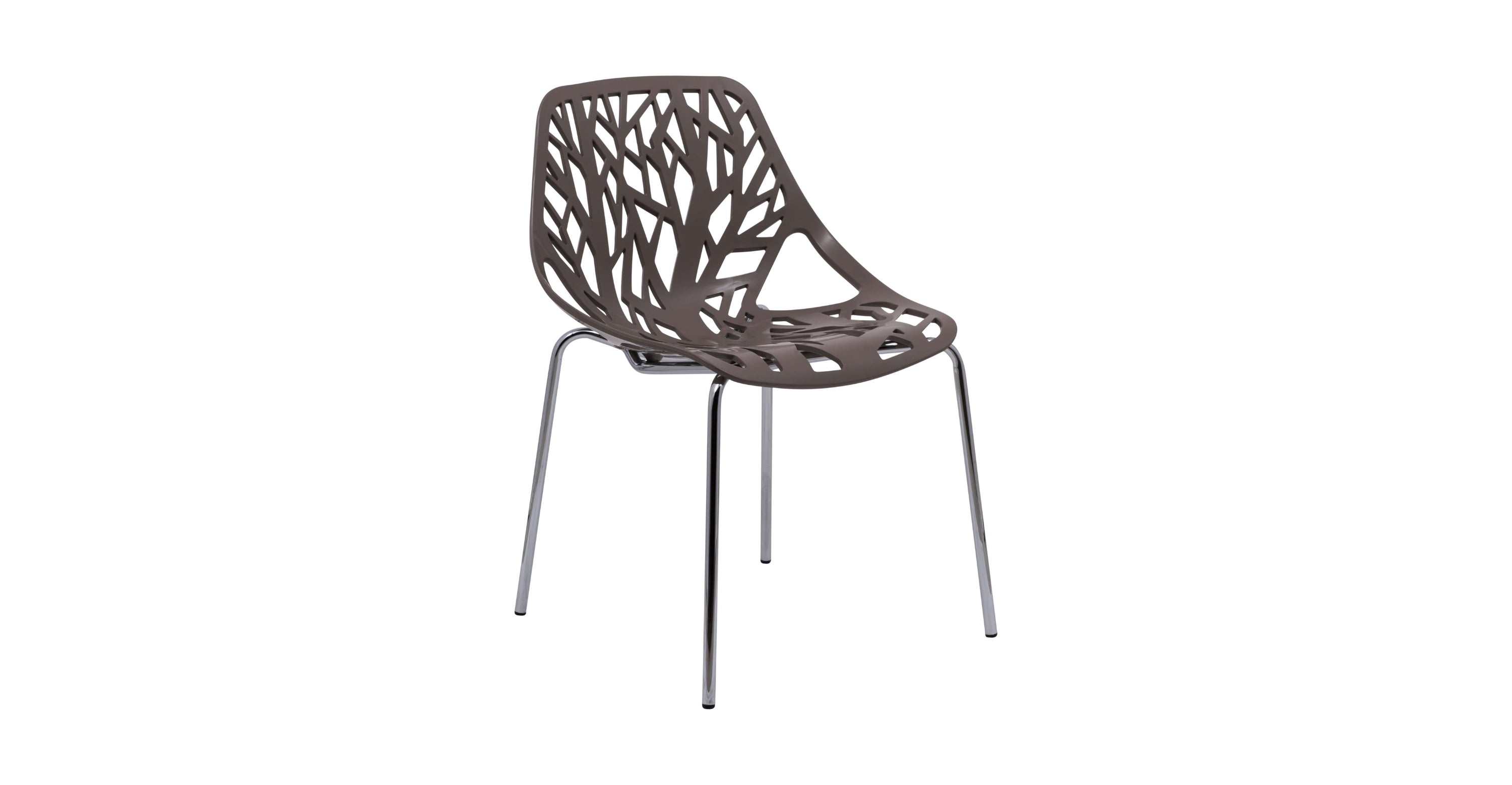 Asbury Polypropylene Dining Side Chair with Forest Cut-Out Design in Chrome