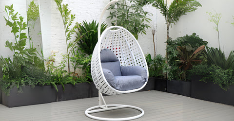 White Wicker Hanging Single Egg Swing Chair With Cushions