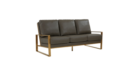 Jefferson 3-Seater Velvet/Leather Full Size Sofa in Stainless Steel