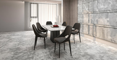 Amalfi Upholstered Fabric Dining Chair with a Curved Open Back Design in Black Iron