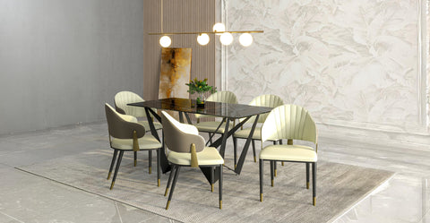 Aria Leather Dining Chair with a Curved Back and Gold Accents Design in Iron