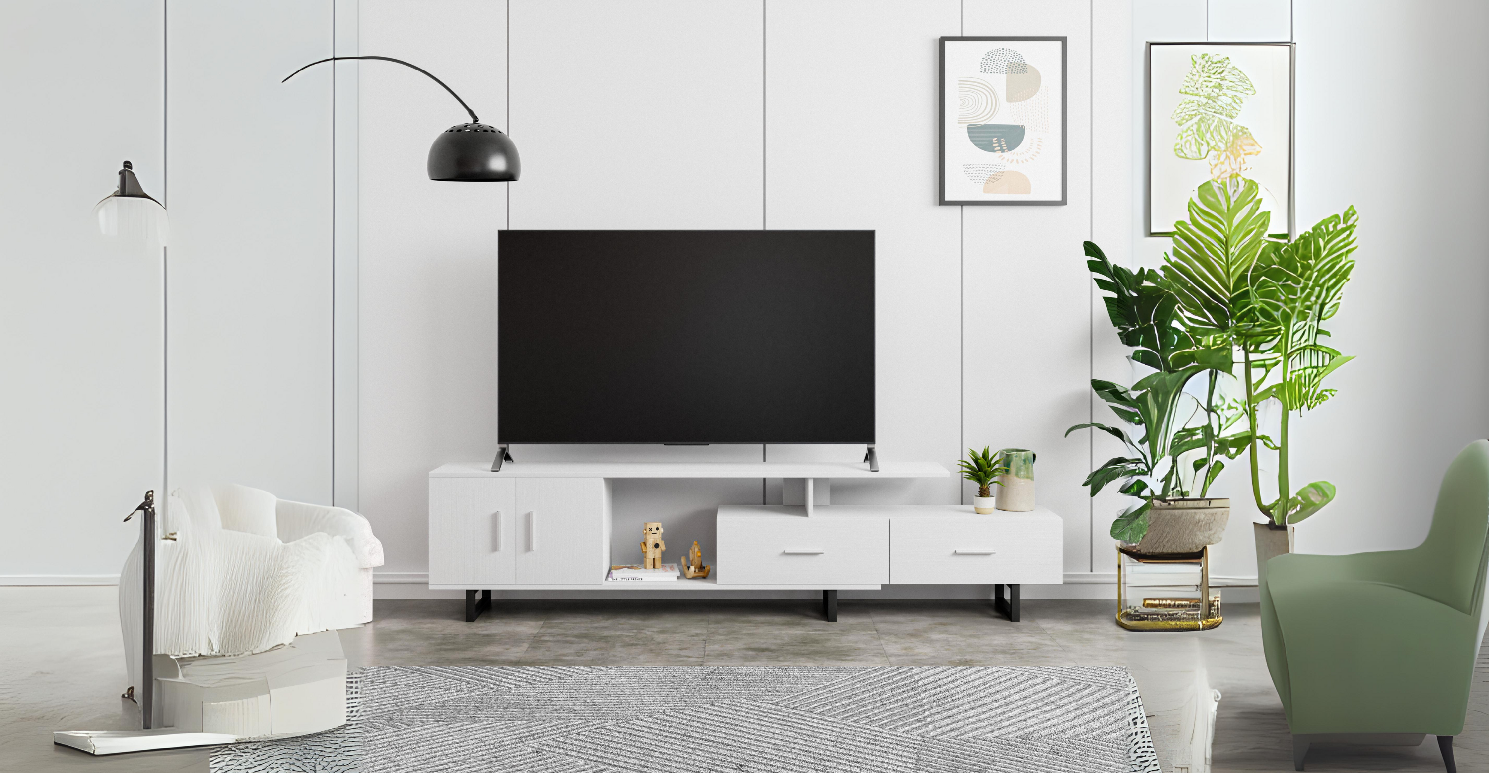 Avery Mid-Century Modern TV Stand with MDF Cabinet and Powder Coated Steel Legs