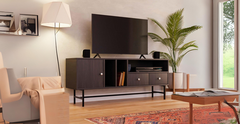 Rochester Modern Rectangular TV Stand: Enclosed Storage & Powder-Coated Iron Legs