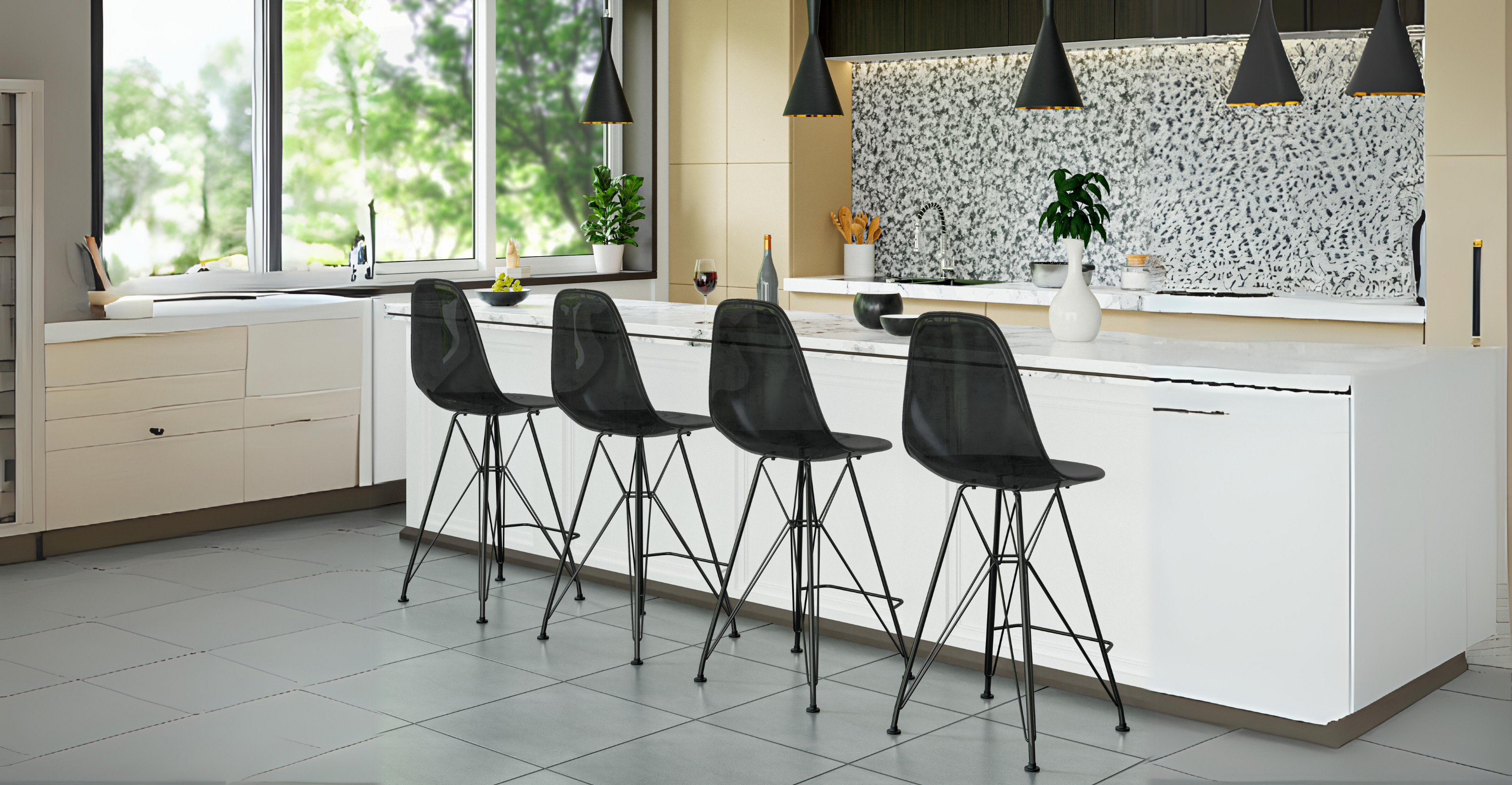 Cresco Modern Acrylic Barstool in Chrome Base for Kitchen and Dining Room