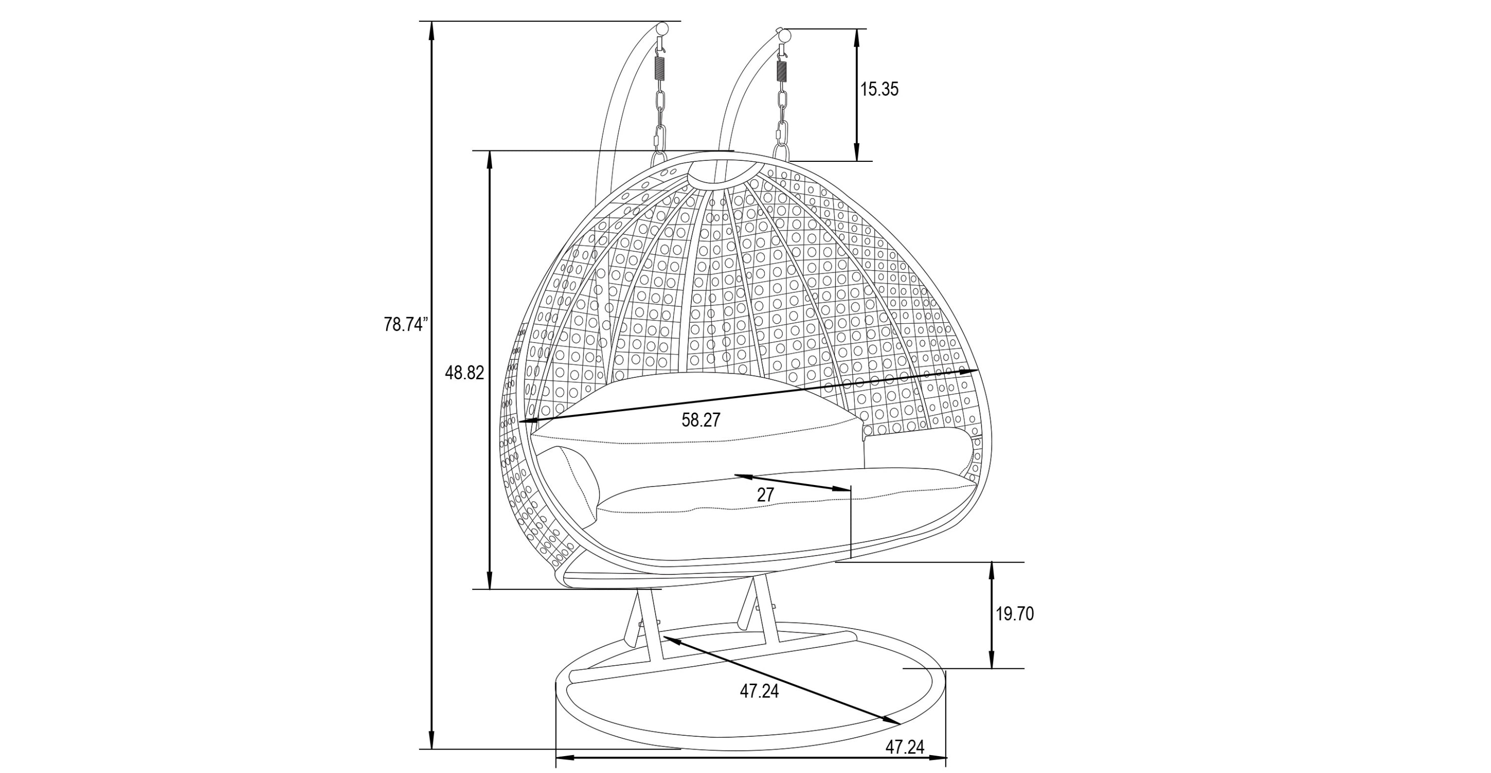 Wicker Hanging 2 person Egg Swing Chair With Outdoor Cover