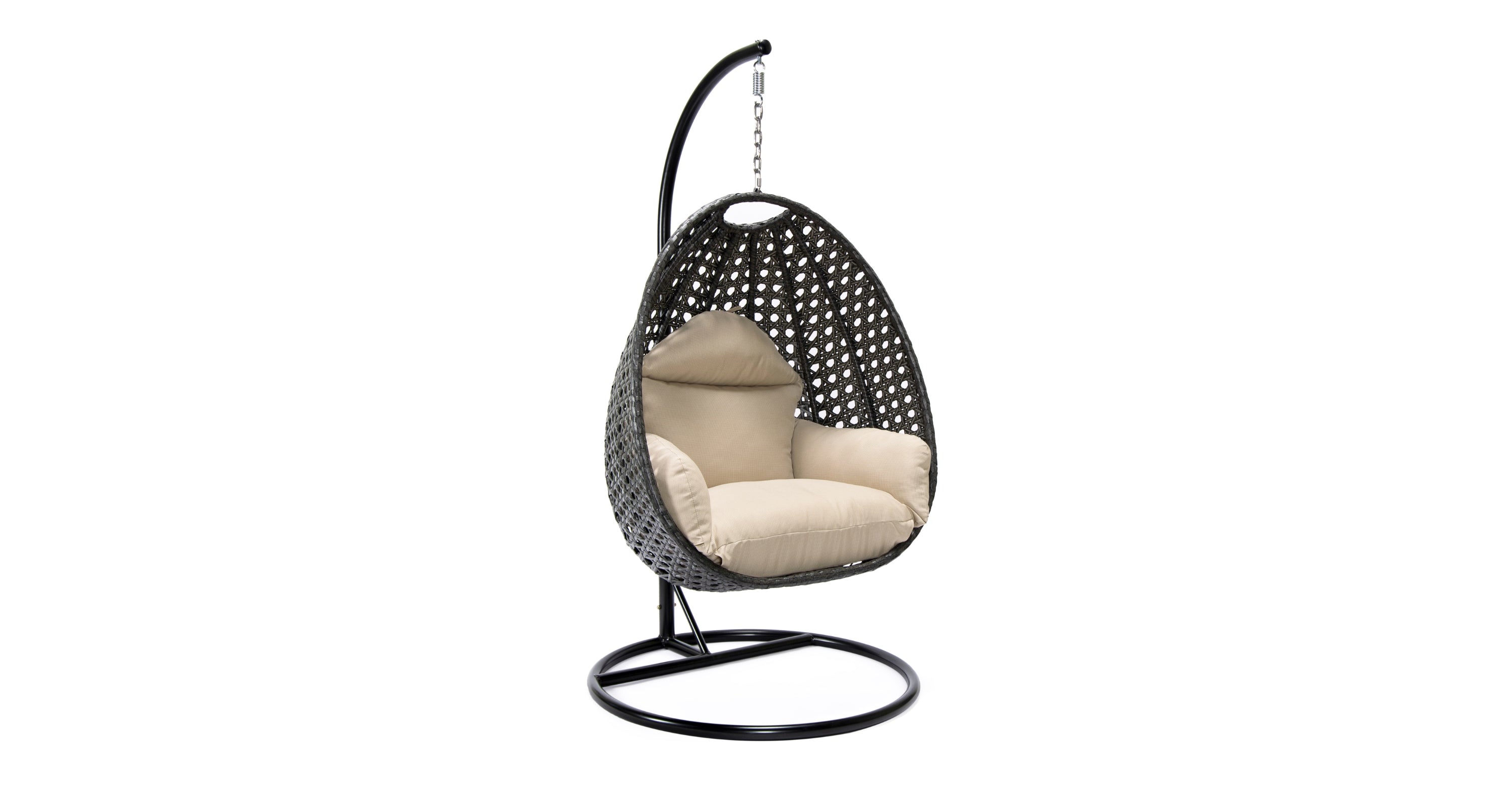 Charcoal Wicker Hanging Single Egg Swing Chair With Cushions