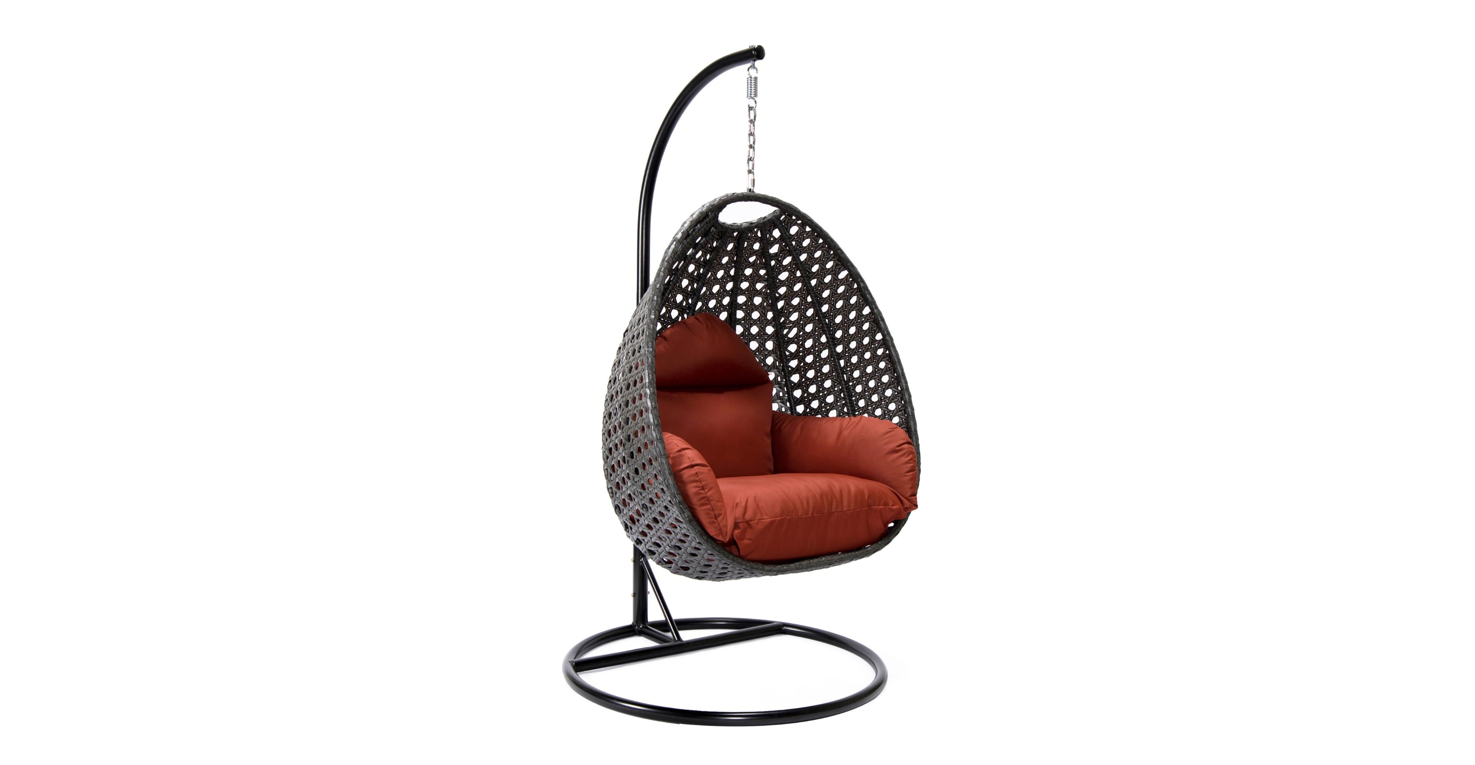 Charcoal Wicker Hanging Single Egg Swing Chair With Cushions