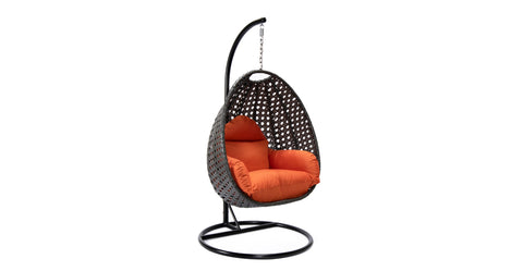 Charcoal Wicker Hanging Single Egg Swing Chair With Cushions