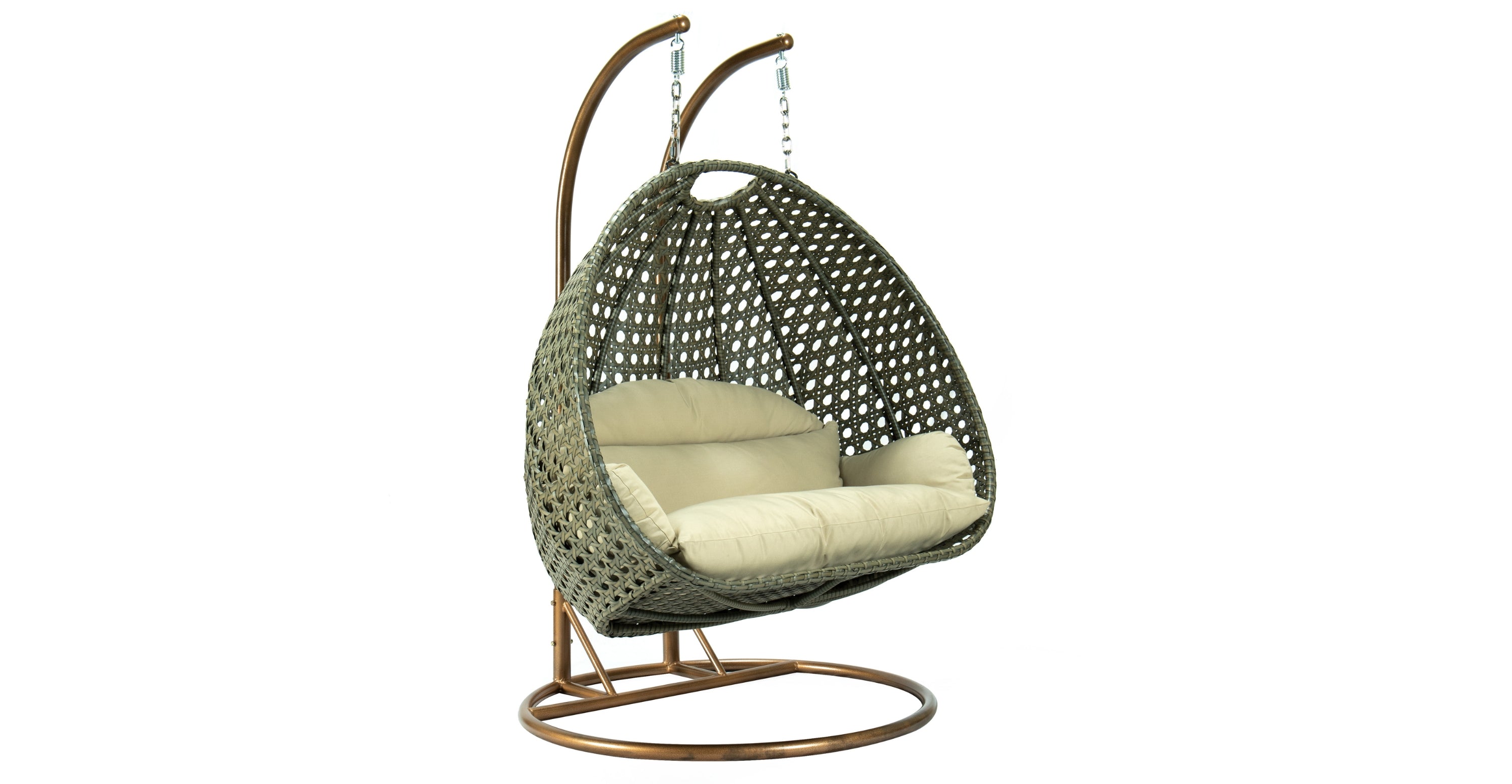 Modern Beige Wicker Hanging Double Seater Egg Swing Chair