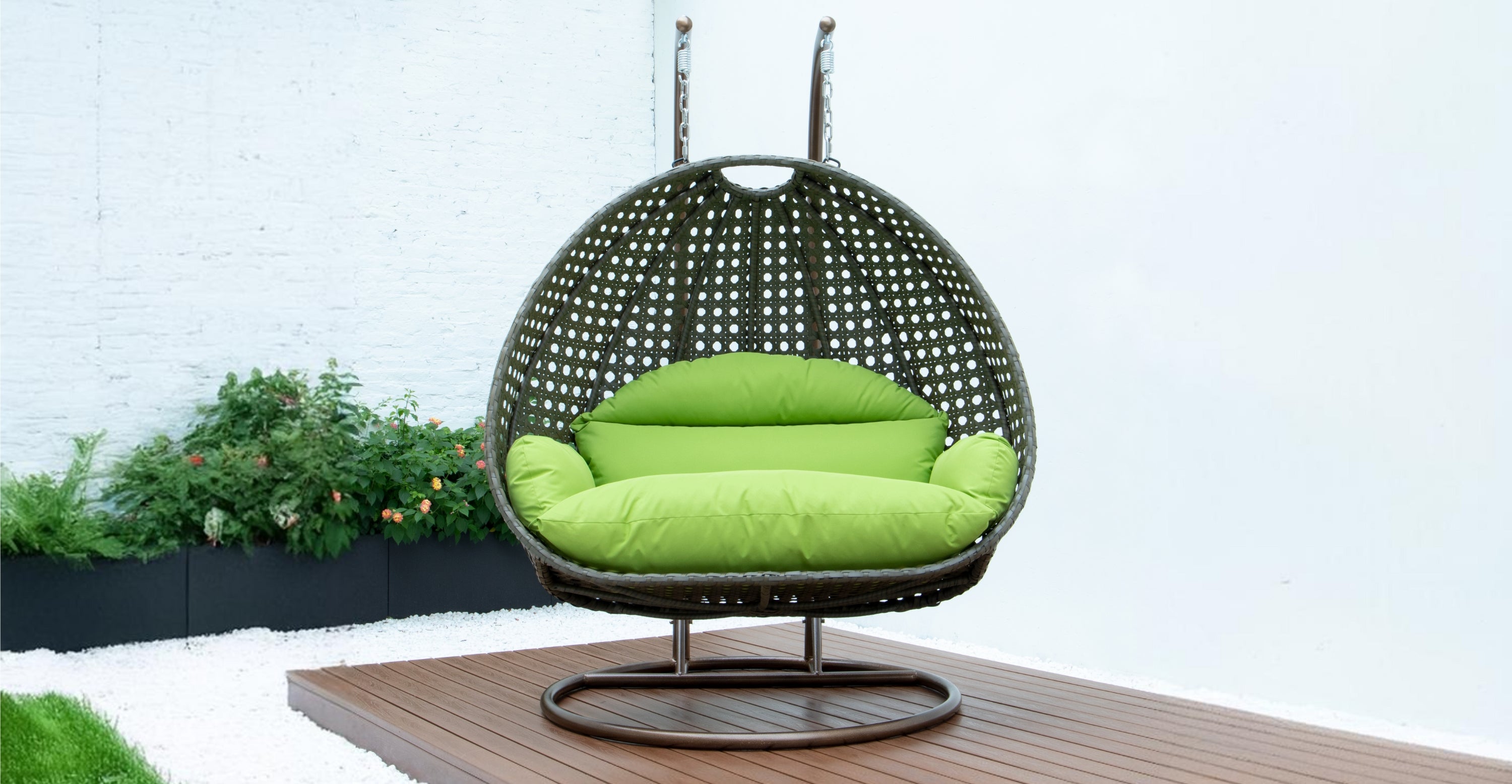 Modern Beige Wicker Hanging Double Seater Egg Swing Chair