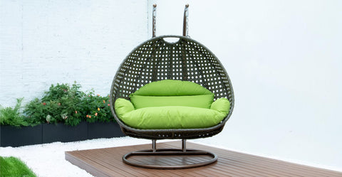 Modern Beige Wicker Hanging Double Seater Egg Swing Chair