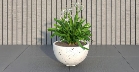 Iris Modern Round Planter Pot in Fiberstone and Clay Weather Resistant Design