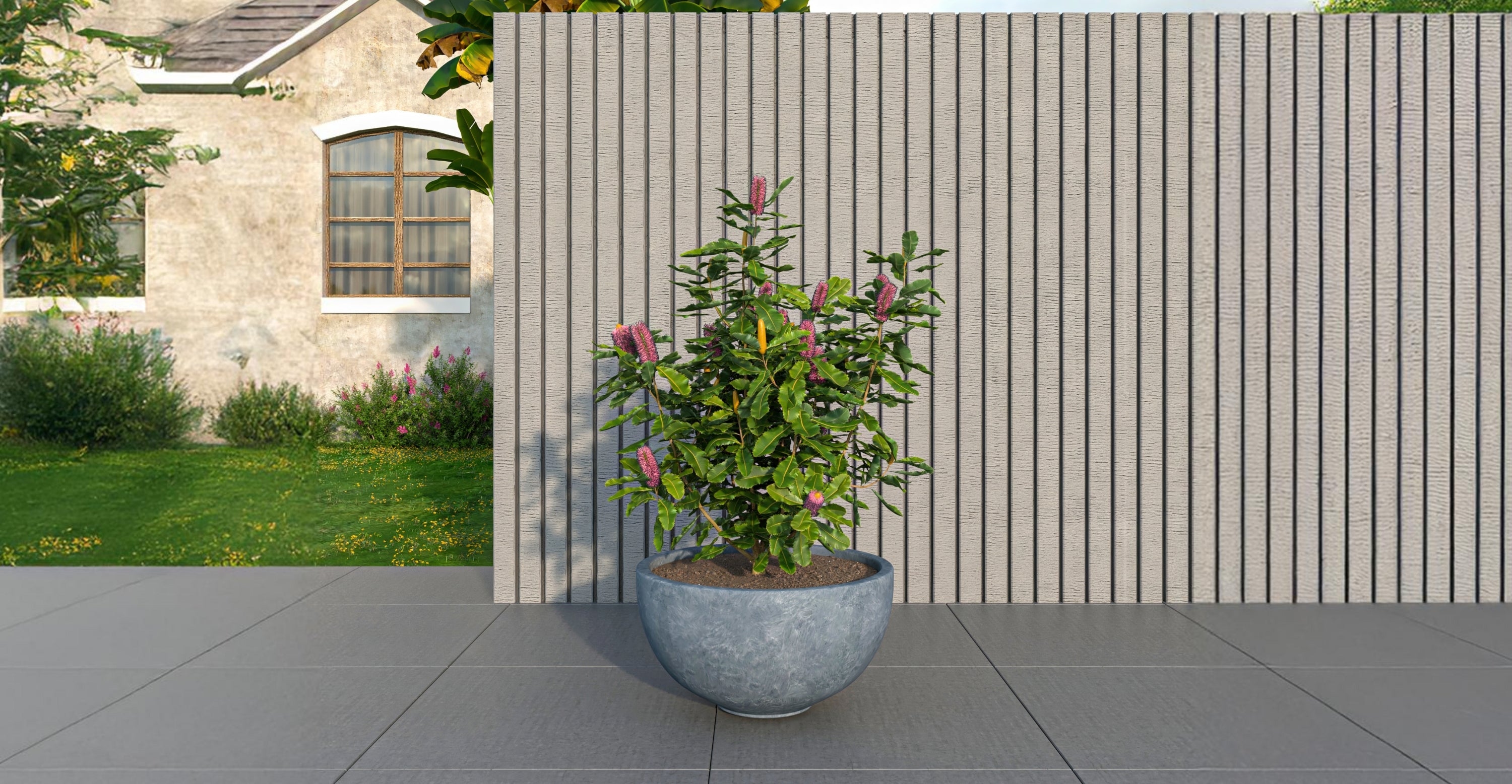 Iris Modern Round Planter Pot in Fiberstone and Clay Weather Resistant Design