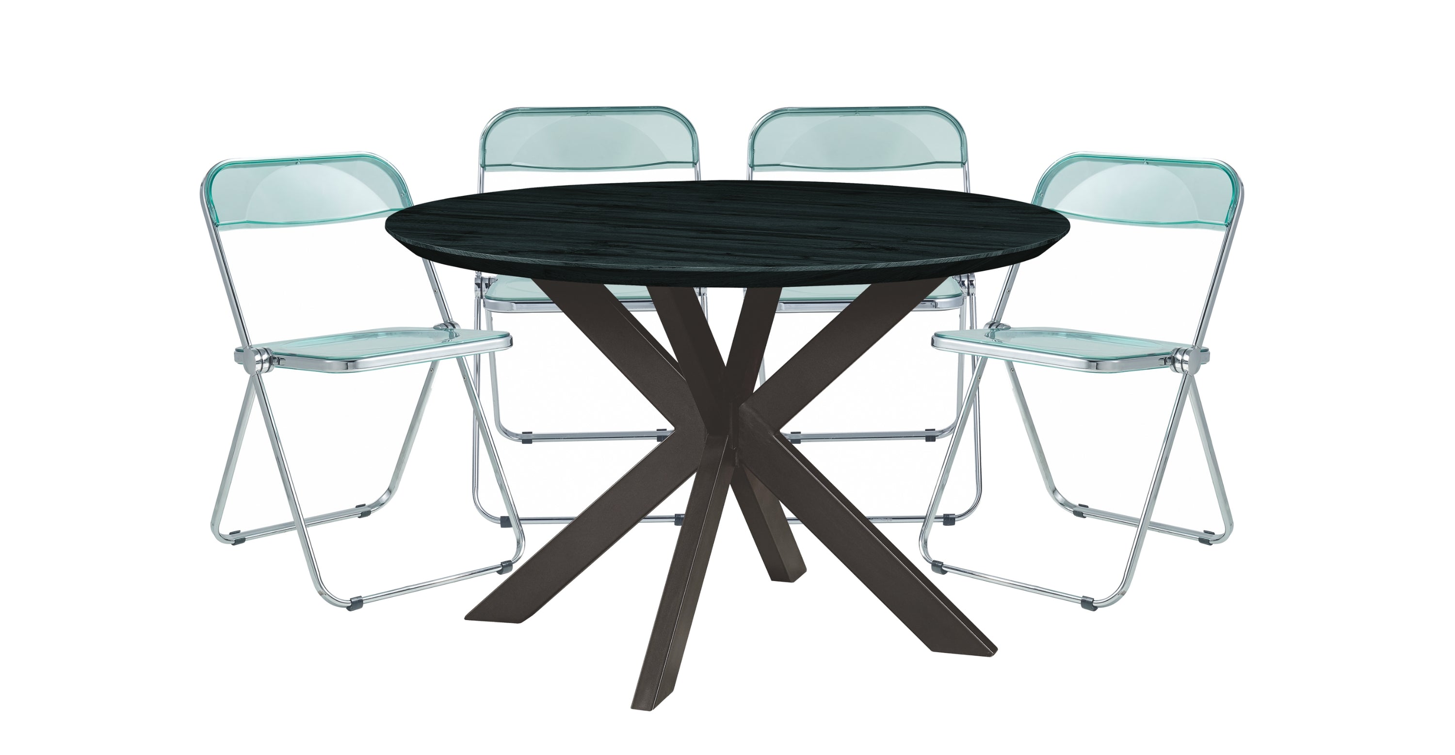 Lawrence 5-Piece Dining Set with Folding Acrylic Chairs & Round Geometric Table