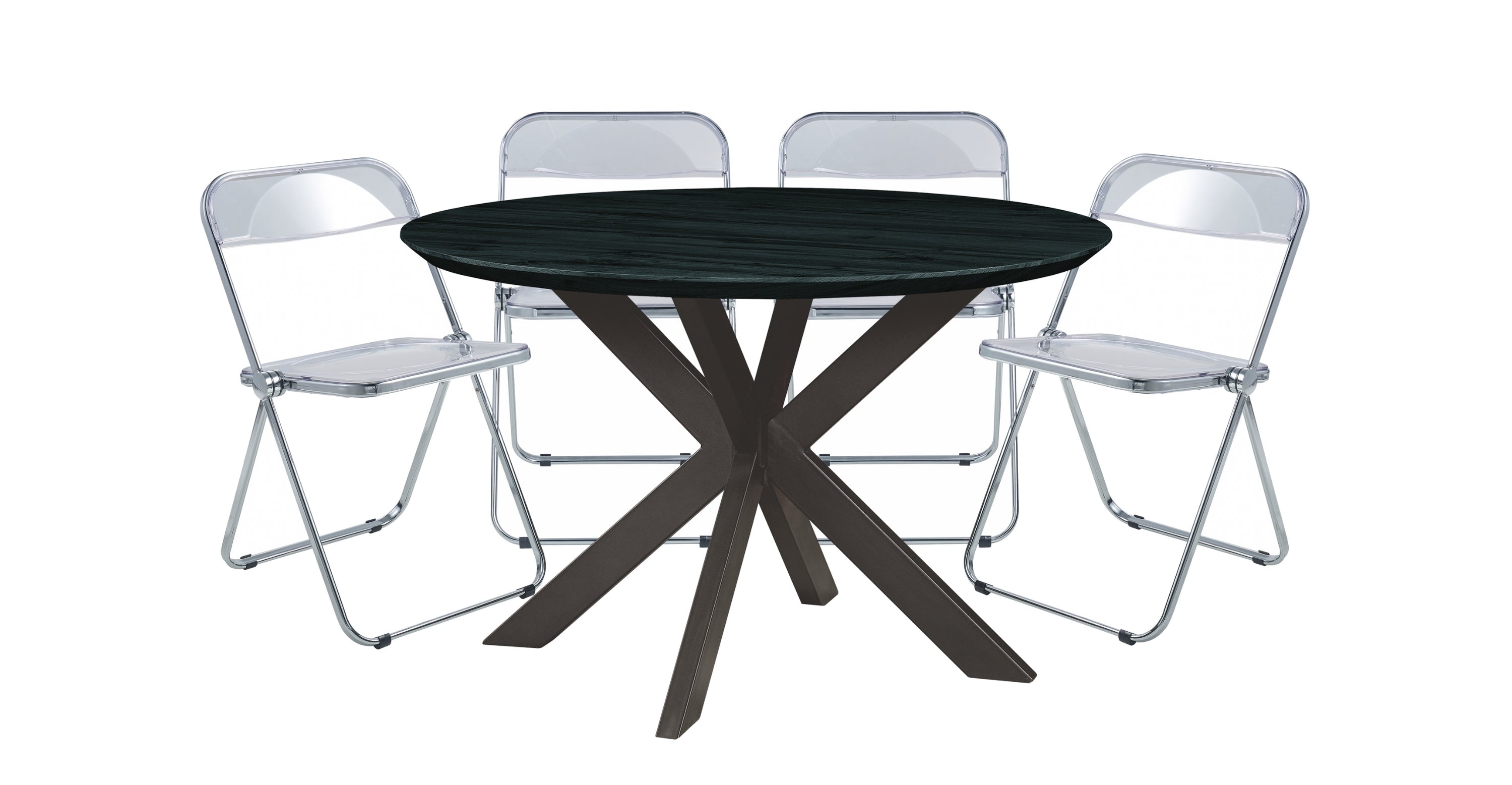 Lawrence 5-Piece Dining Set with Folding Acrylic Chairs & Round Geometric Table