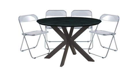 Lawrence 5-Piece Dining Set with Folding Acrylic Chairs & Round Geometric Table