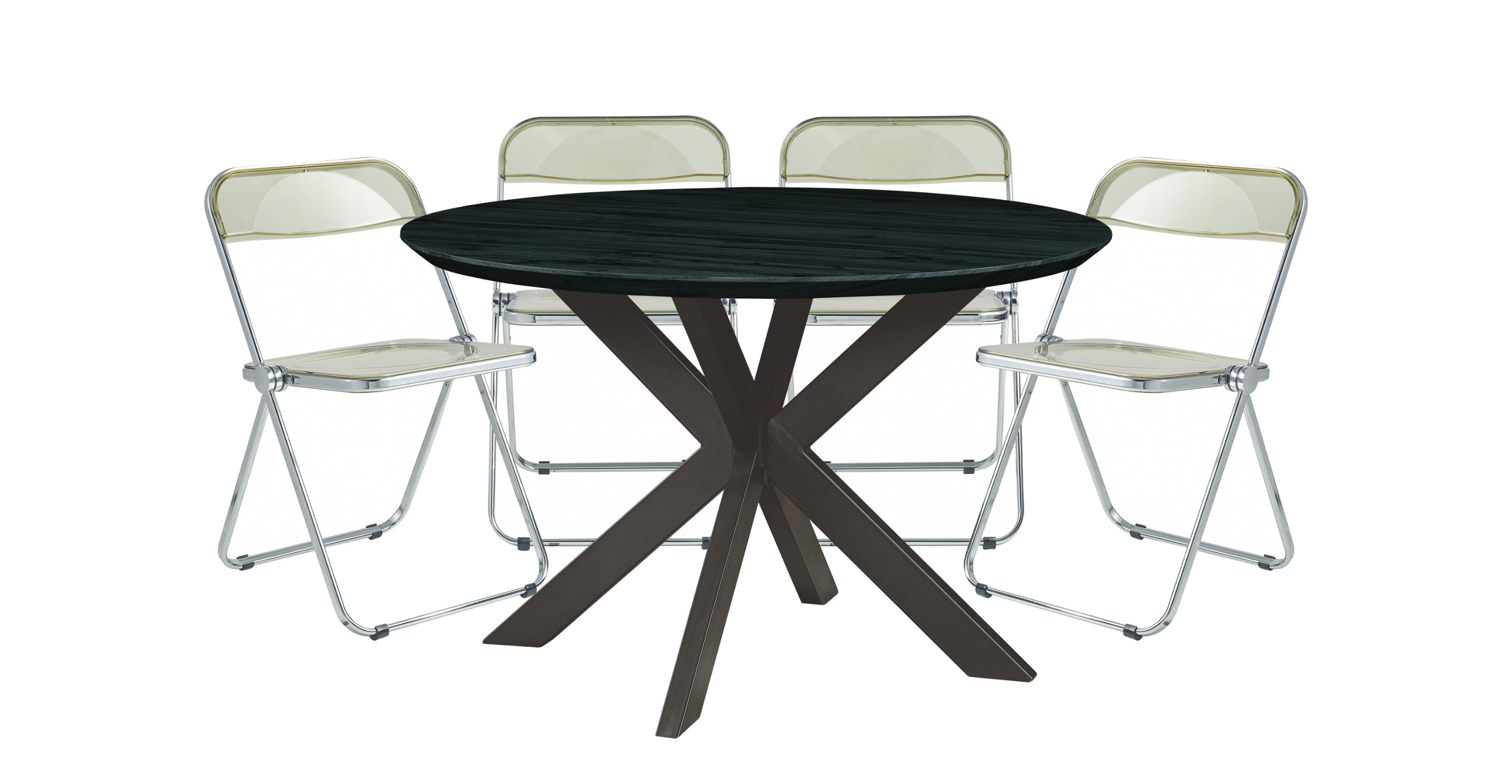 Lawrence 5-Piece Dining Set with Folding Acrylic Chairs & Round Geometric Table