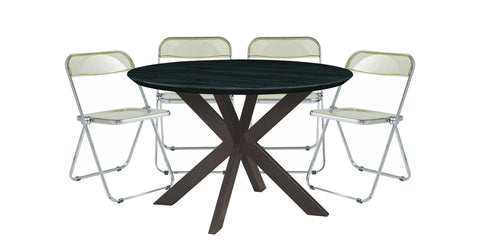 Lawrence 5-Piece Dining Set with Folding Acrylic Chairs & Round Geometric Table