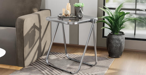 Square Folding Side Table with Plastic Tabletop and Iron Frame