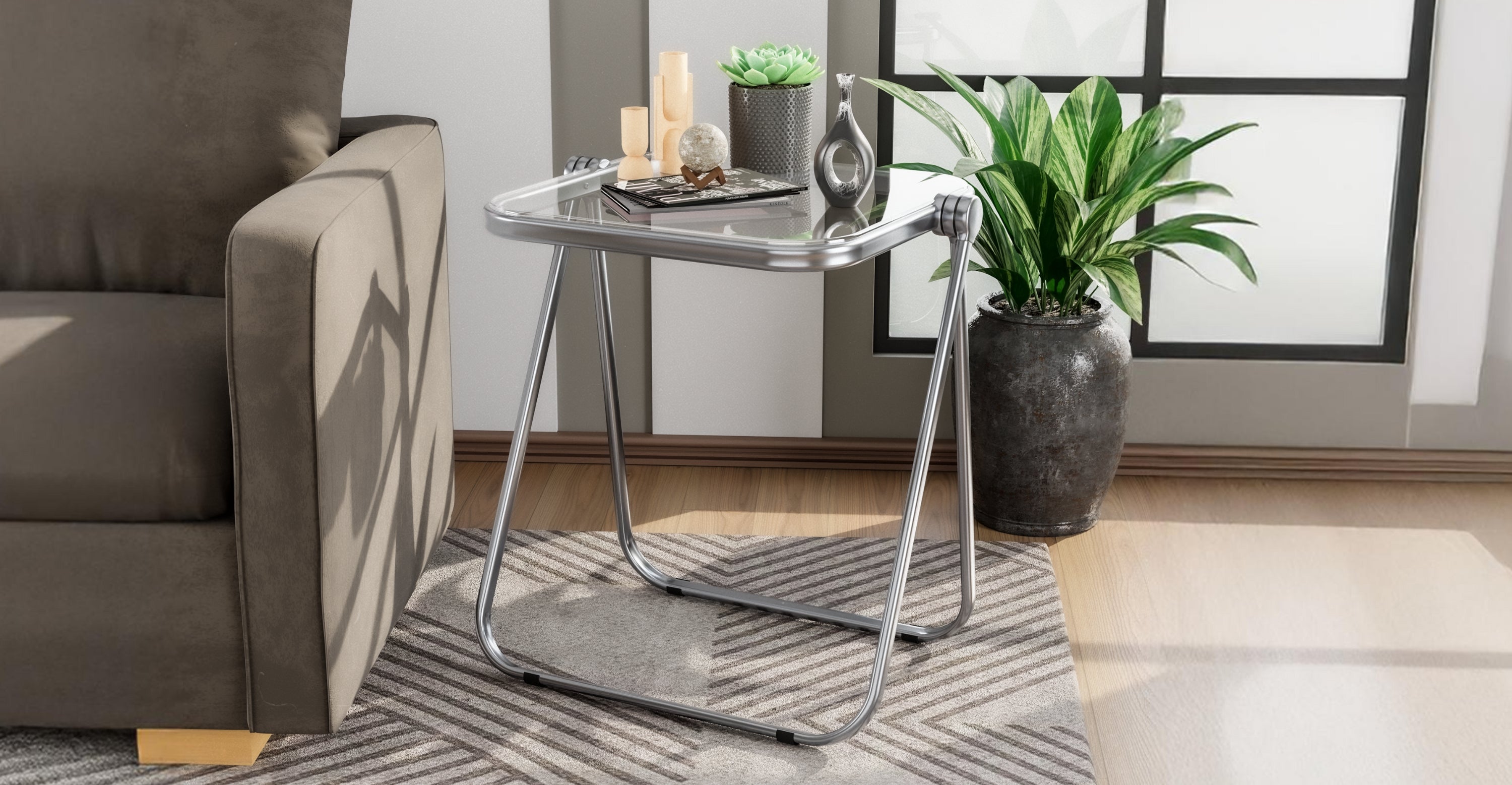 Square Folding Side Table with Plastic Tabletop and Iron Frame