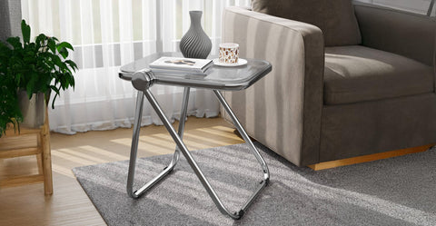 Lawrence Square Folding Side Table with Plastic Tabletop in Chrome Aluminum Frame