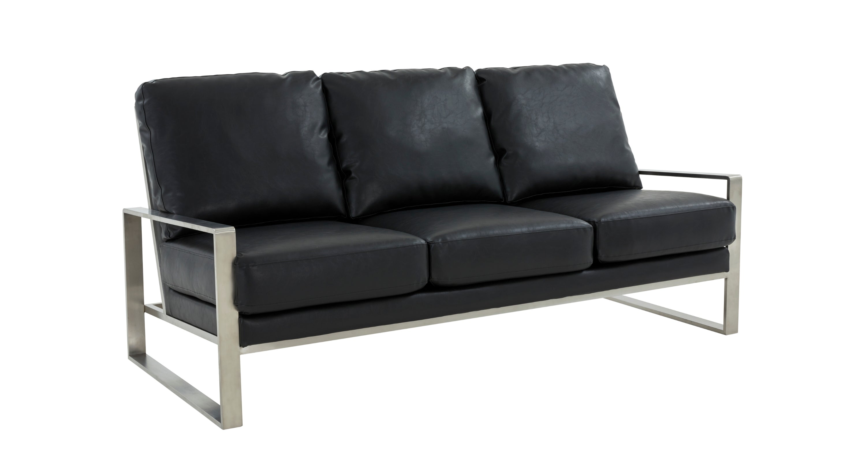 Jefferson 3-Seater Velvet/Leather Full Size Sofa in Stainless Steel