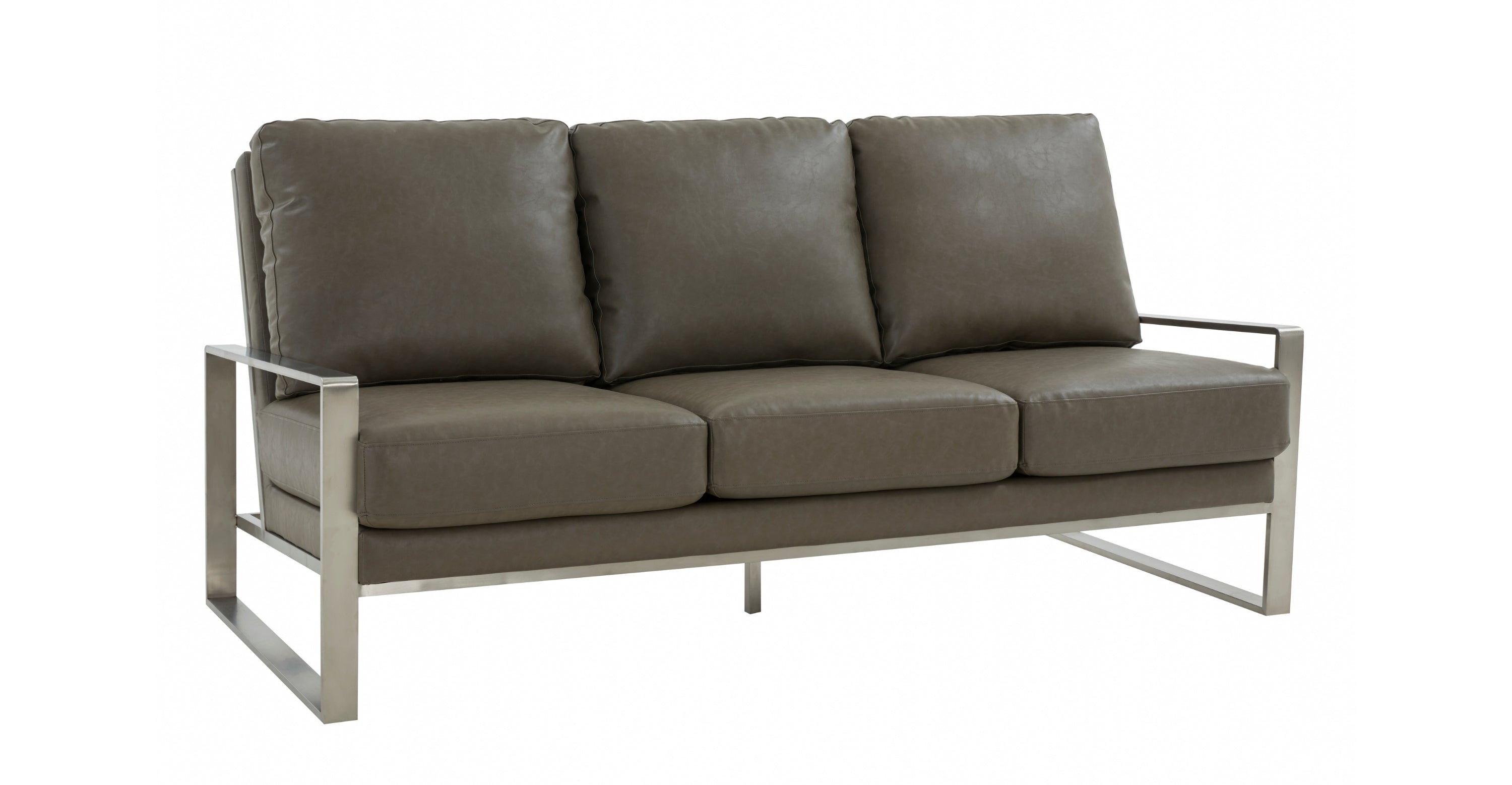 Jefferson 3-Seater Velvet/Leather Full Size Sofa in Stainless Steel