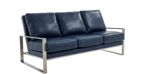 Jefferson 3-Seater Velvet/Leather Full Size Sofa in Stainless Steel