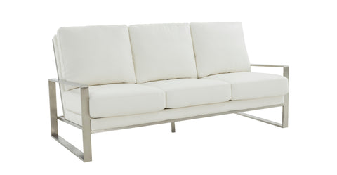 Jefferson 3-Seater Velvet/Leather Full Size Sofa in Stainless Steel