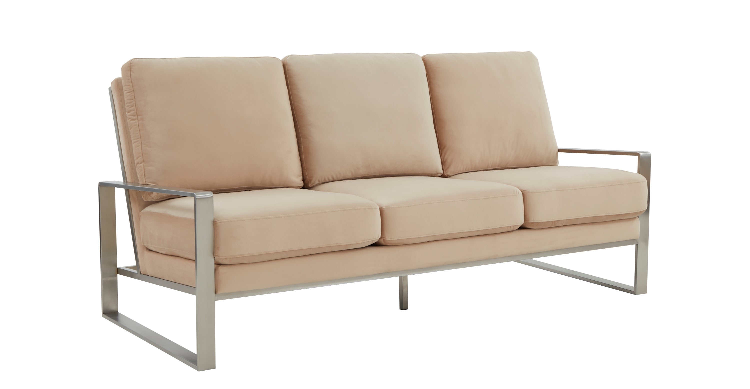 Jefferson 3-Seater Velvet/Leather Full Size Sofa in Stainless Steel