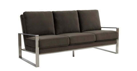 Jefferson 3-Seater Velvet/Leather Full Size Sofa in Stainless Steel