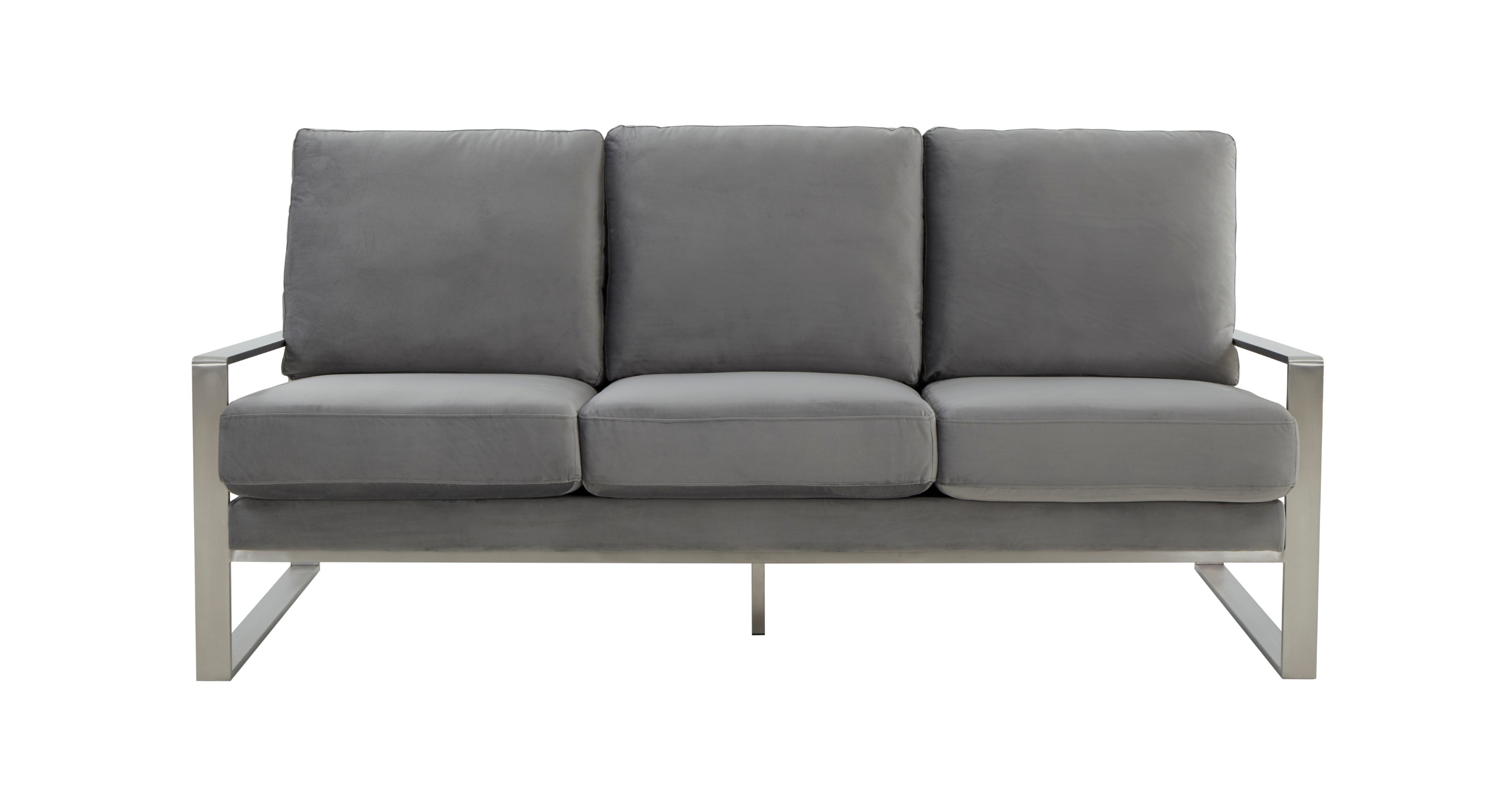 Jefferson 3-Seater Velvet/Leather Full Size Sofa in Stainless Steel