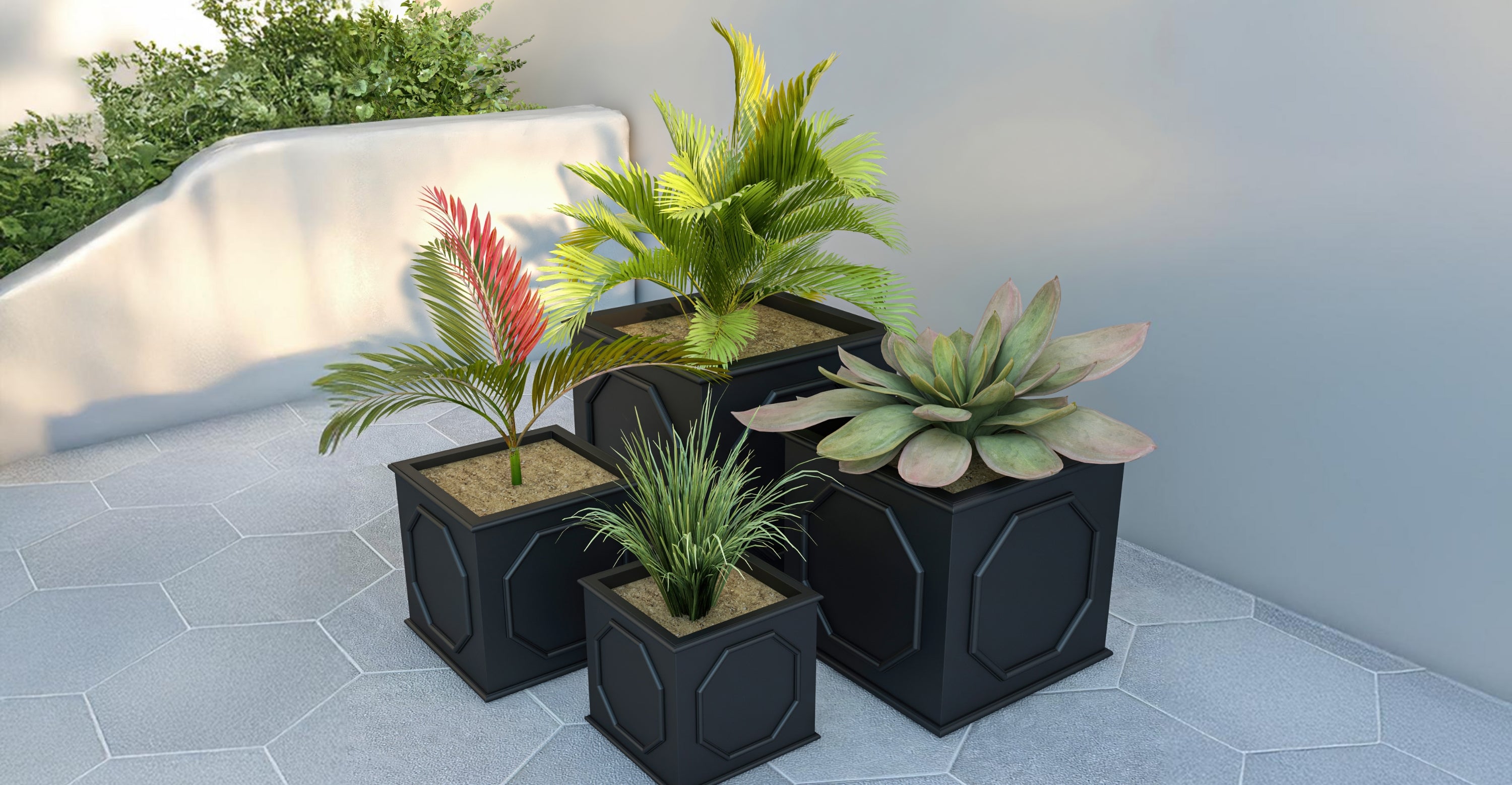 Sprout 7-Piece Fiberstone and MGO Clay Planter Set, Mid-Century Modern Square Planter Pot for Indoor and Outdoor