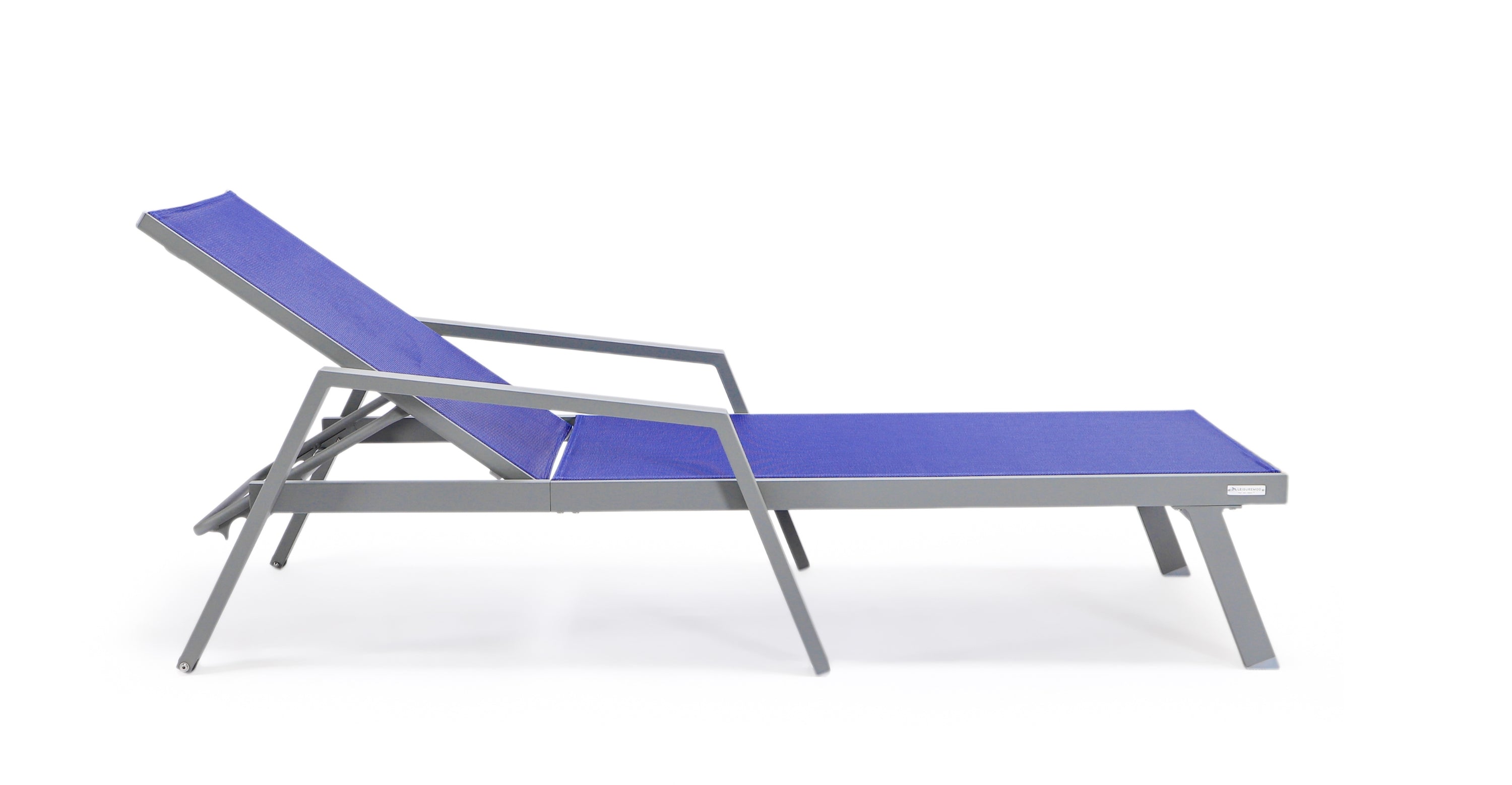 Marlin Modern Grey Aluminum Outdoor Chaise Lounge Chair Set of 2 With Arms and Square Fire Pit Side Table for Patio