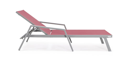 Marlin Patio Chaise Lounge Chair with Armrests in Grey Aluminum Frame, Set of 2