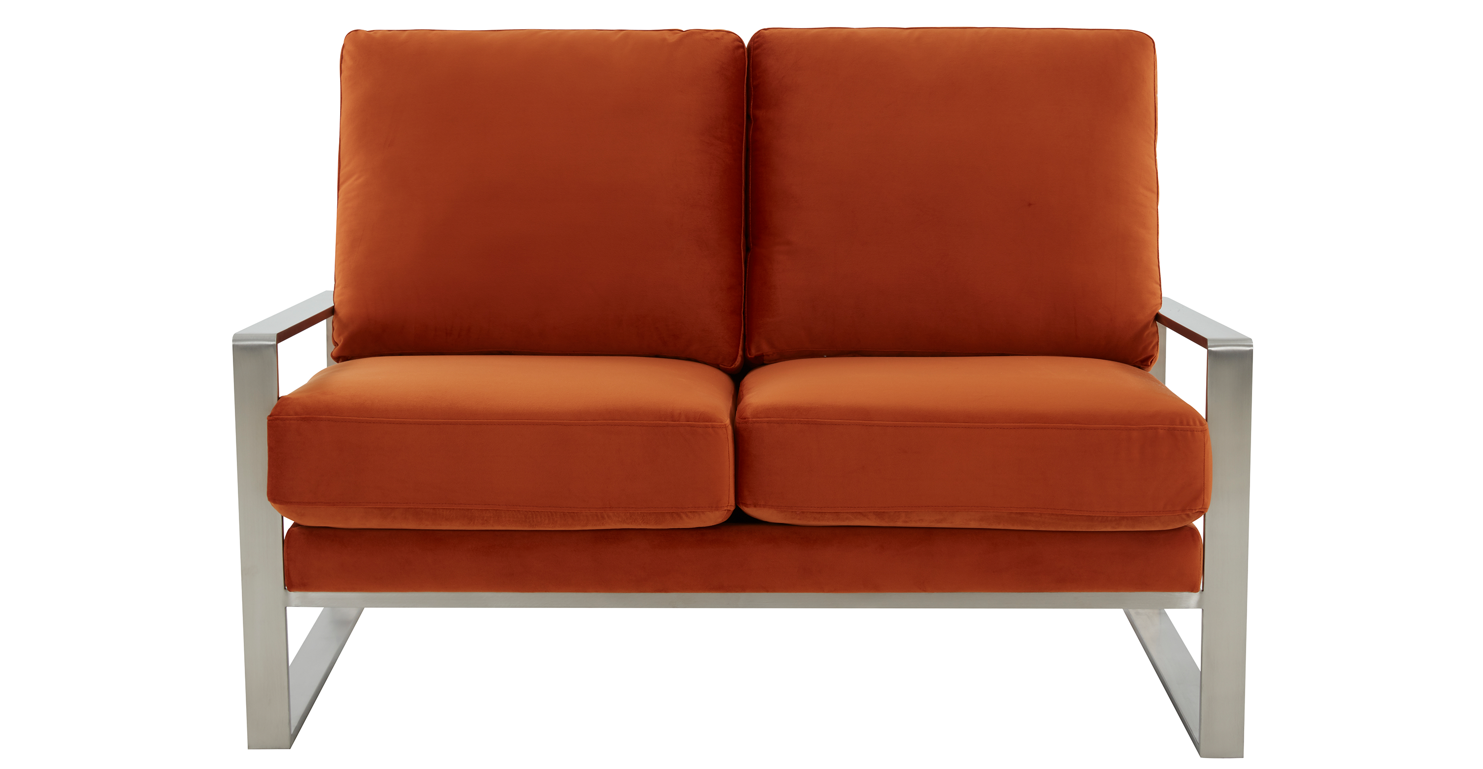 Jefferson Contemporary Velvet/Leather Loveseat with Stainless Steel Frame