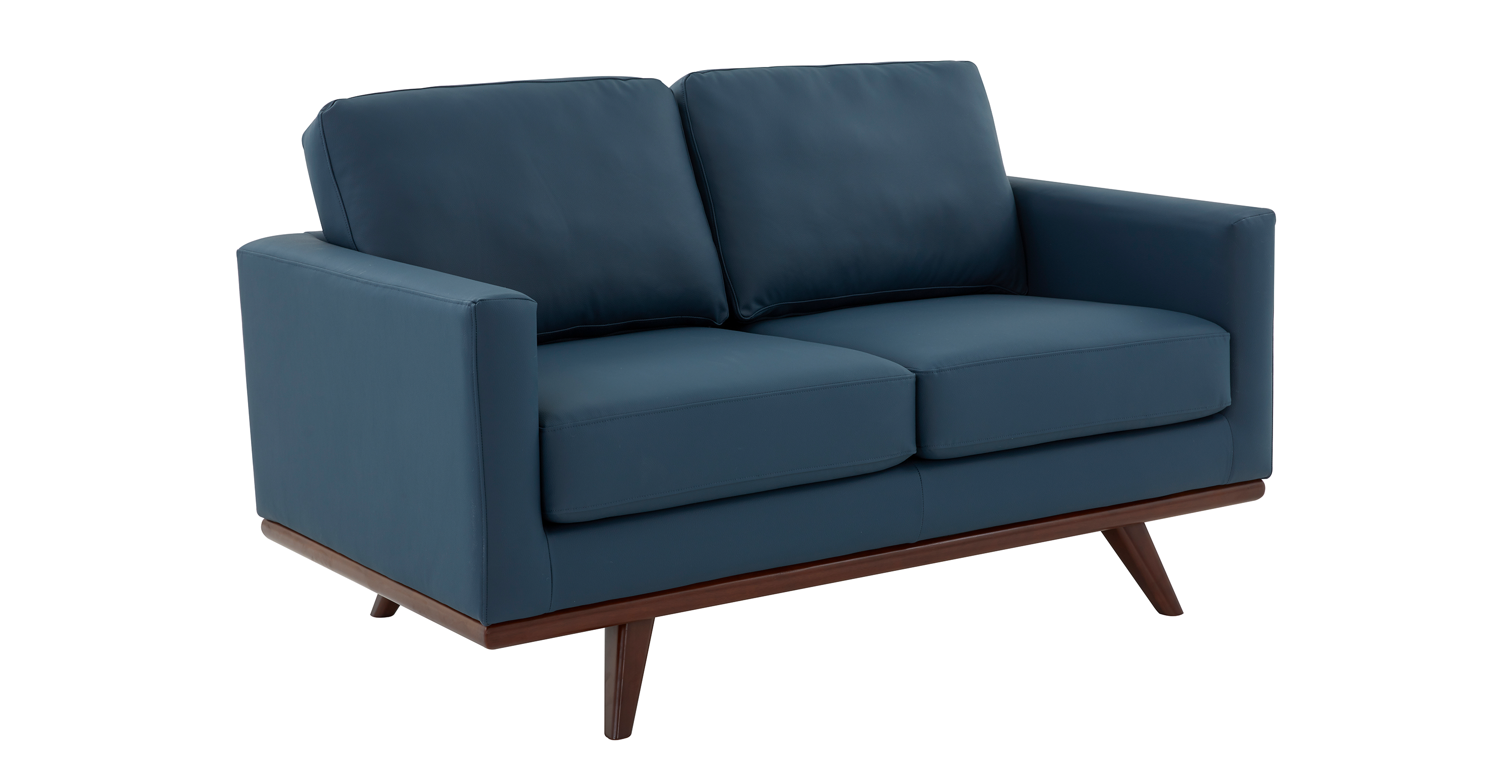 Birch Wood Base Leather Loveseat - Chester Collection