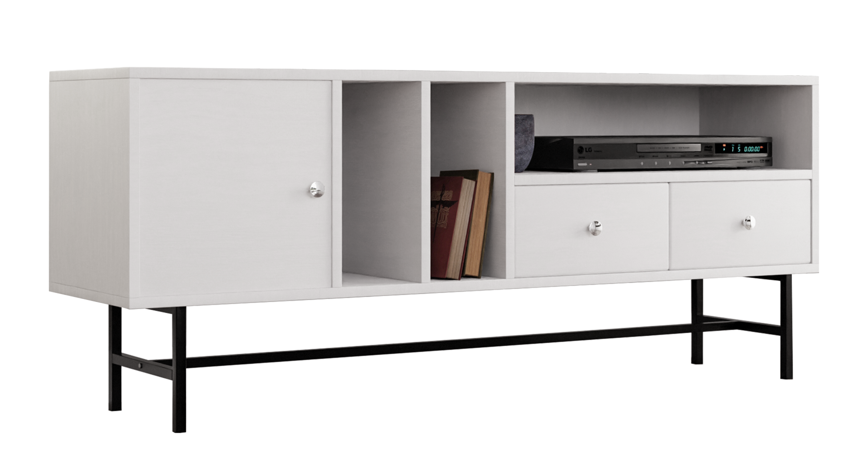 Rochester Modern Rectangular TV Stand: Enclosed Storage & Powder-Coated Iron Legs