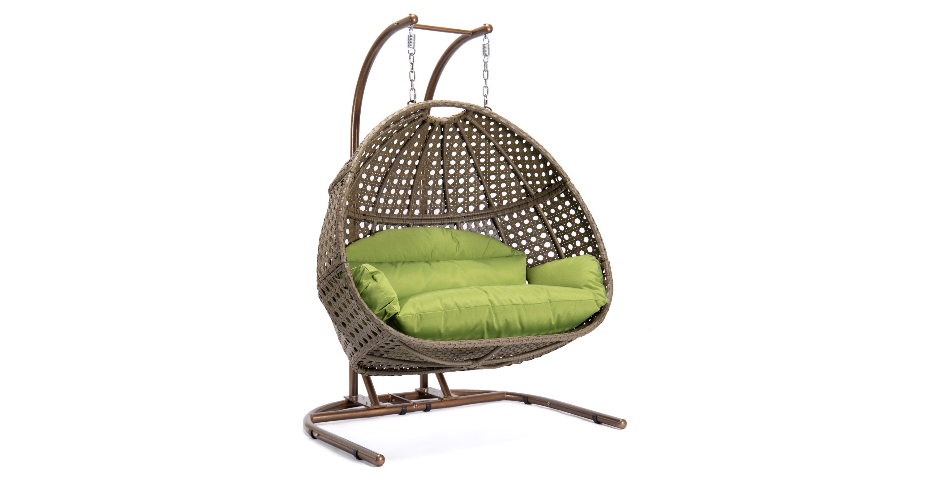 Wicker Hanging Double Egg Beige Swing Chair with an Iron Base