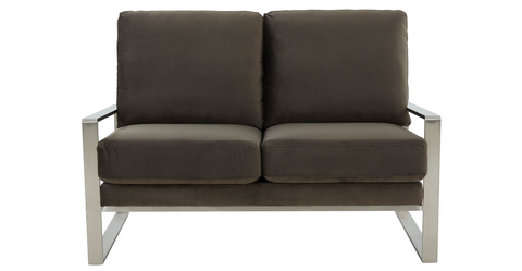 Jefferson Contemporary Velvet/Leather Loveseat with Stainless Steel Frame